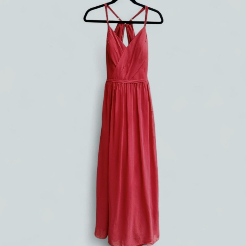 Azazie Chiffon Rust Red Floor Length Dress Size C or A 14